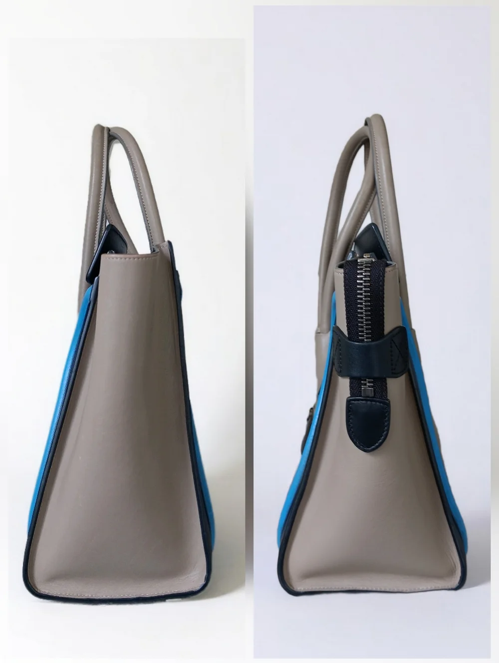 Celine Micro Luggage Tote Tricolor Leather Beige Blue Black Italy ✨ EUC - Picture 8 of 15